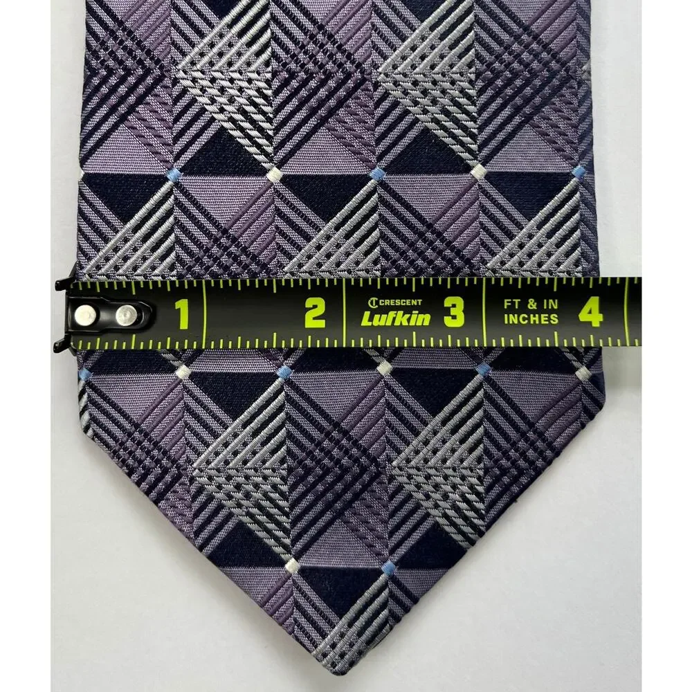 Murano Purple Geometric Plaid Silk Tie USA Made Classic Width Necktie